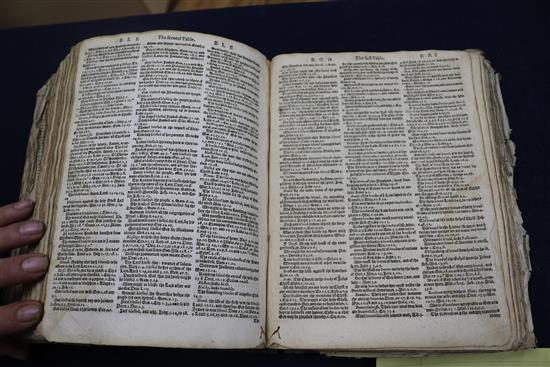 Bible in English, bound with Psalmes, Concordances, lacking title page and early and final pages, quarto,